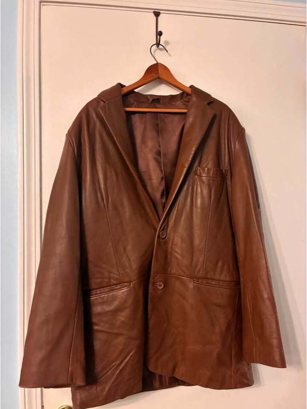 Alfani Macy’s Genuine Leather Brown Blazer Jacket Size 44K – Vintage/Y2K